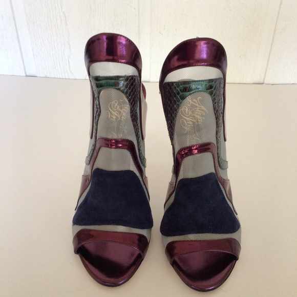 ALEJANDRO INGELMO METALLIC MESH SNAKESKIN  HIGH HEEL SLIDES SIZE 38.5/8.5 - Picture 4 of 15